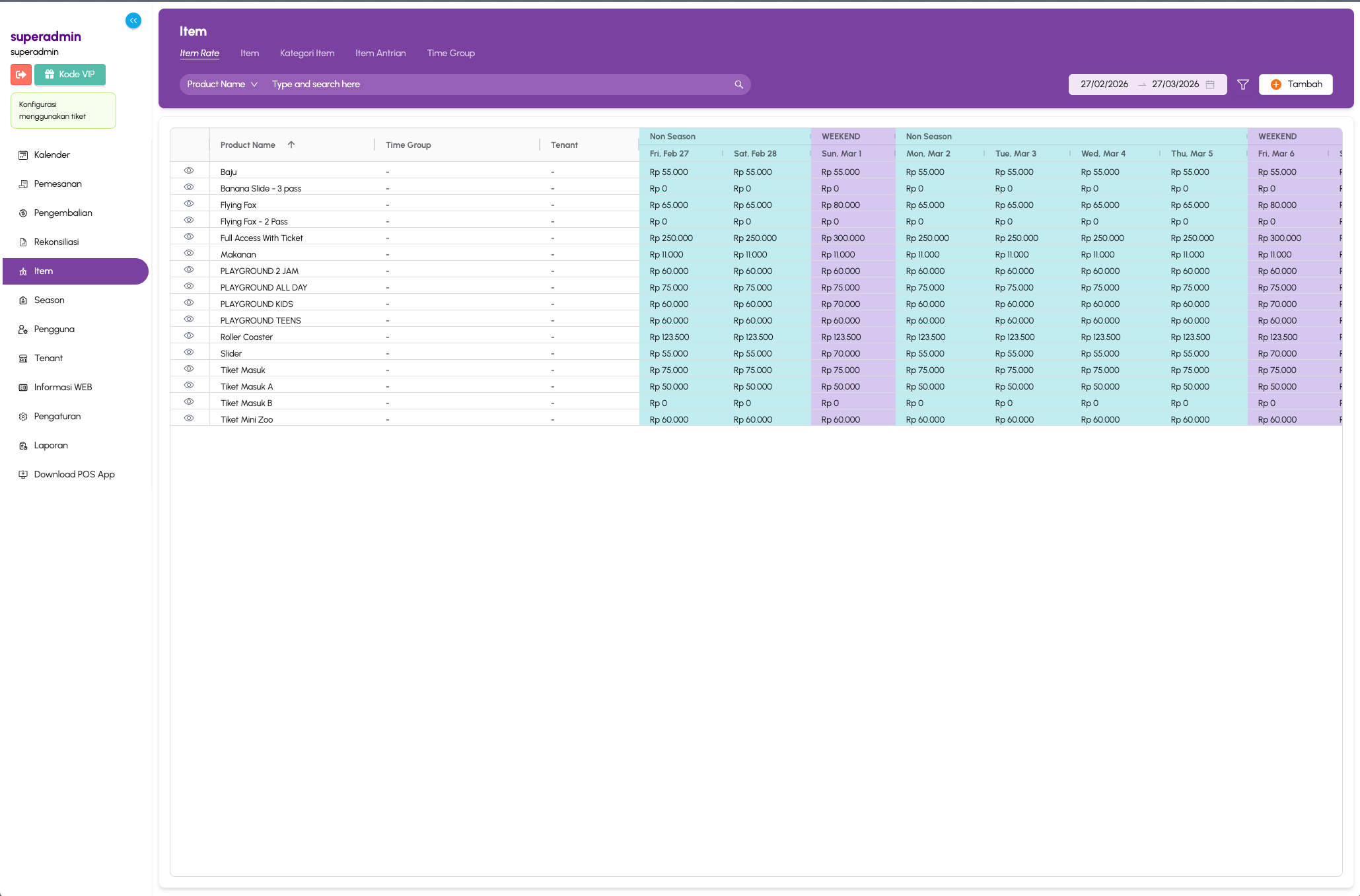 Season Price Configuration